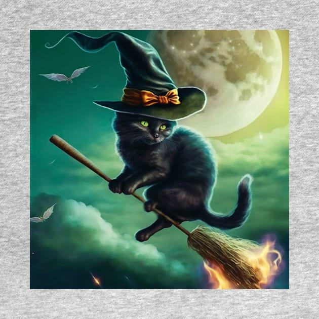 Magical Cat Flying on Her Broomstick by MyMagicalPlace